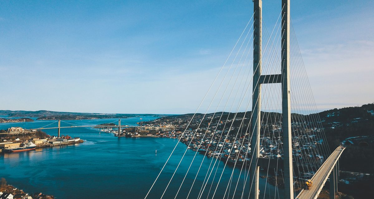 Wide view of a modern bridge over water
